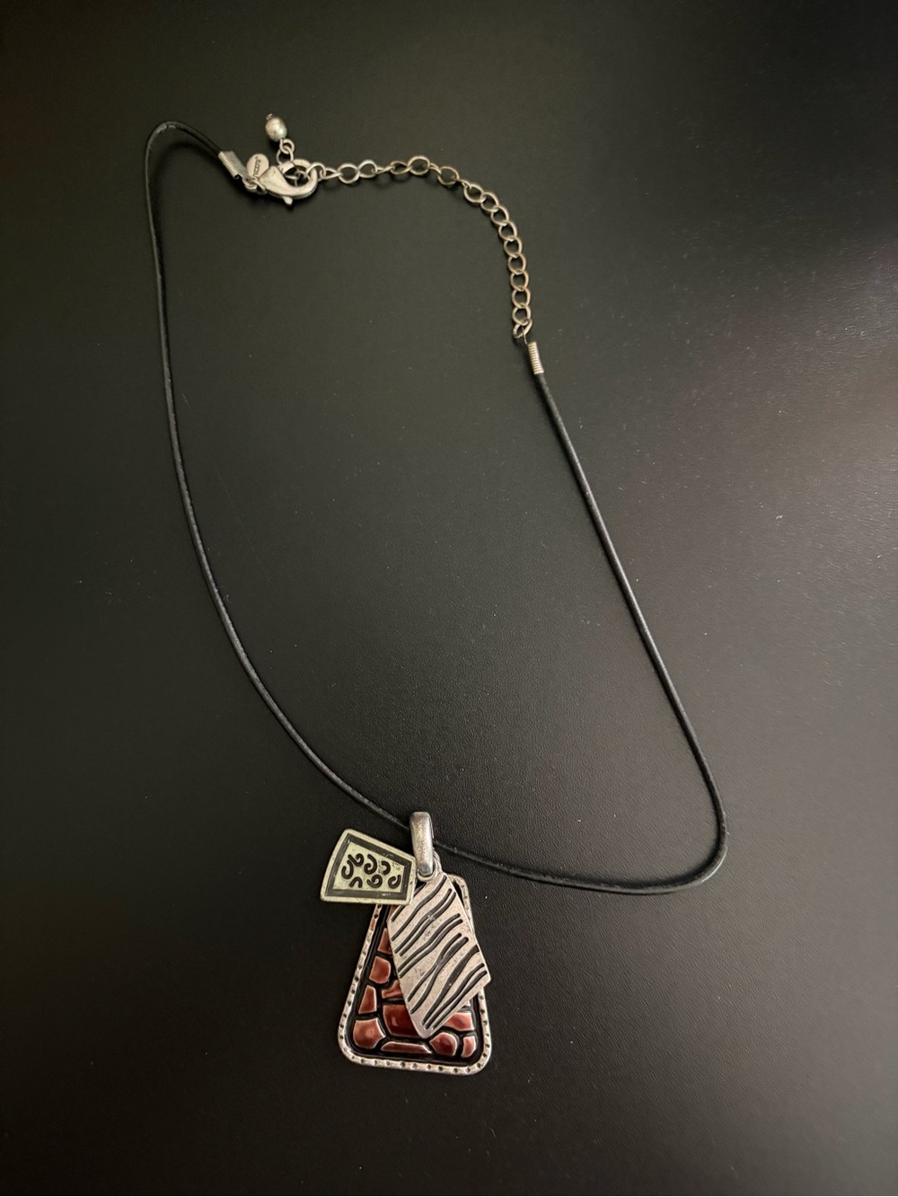 Chicos Women's Black Cord Necklace with Brown Stone Pendant